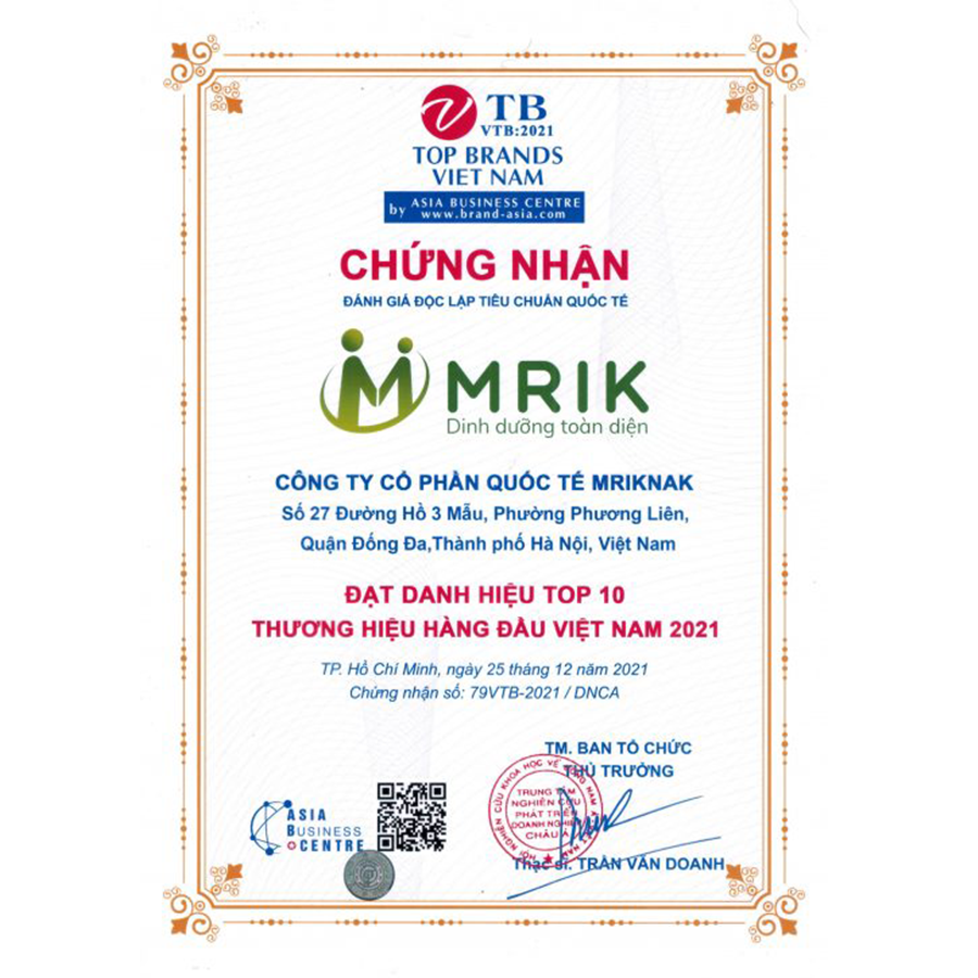 CHỨNG NHẬN ĐÁNH GIÁ ĐỘC LẬP TIÊU CHUẨN QUỐC TẾ ĐẠT DANH HIỆU TOP 10 THƯƠNG HIỆU HÀNG ĐẦU VIỆT NAM 2021